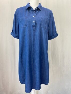 KAREN SCOTT Blue Chambray Shirtdress 100% Cotton Size Large
